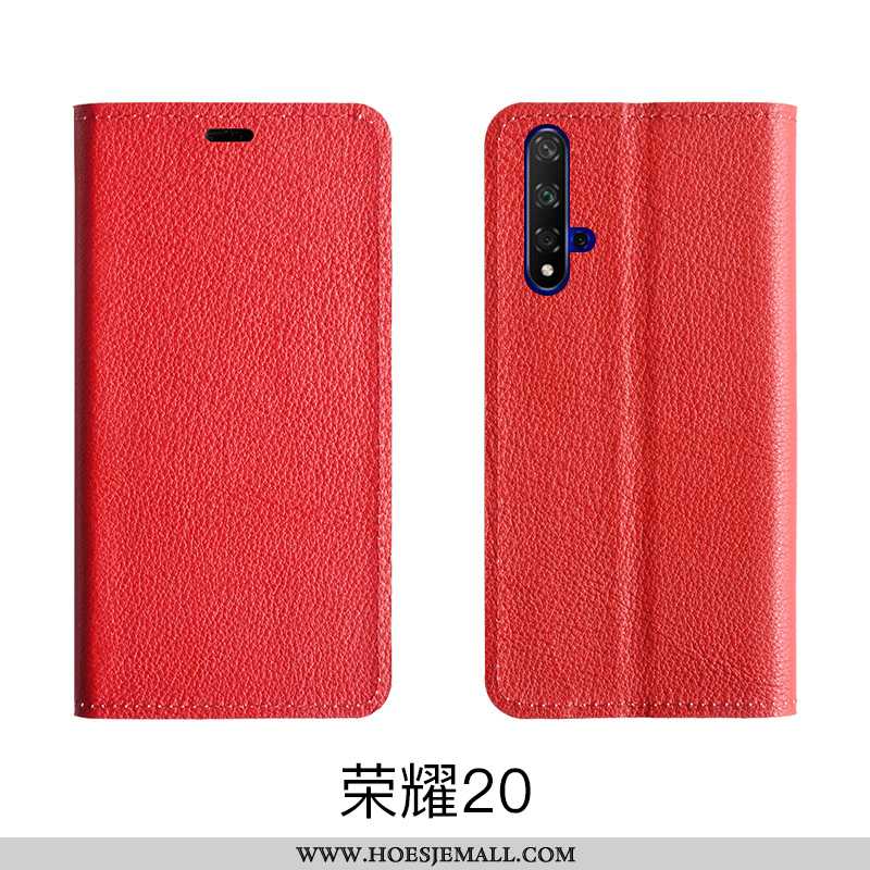 Hoes Honor 20 Bescherming Leren Hoesje Folio Rood Echt Leer Koe Roos