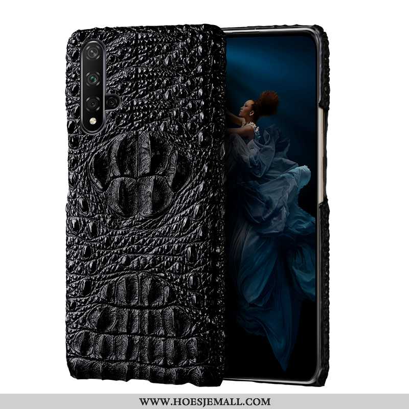 Hoesje Honor 20 Bescherming Luxe Zwart Echt Leer Leer Mobiele Telefoon Anti-fall Zwarte