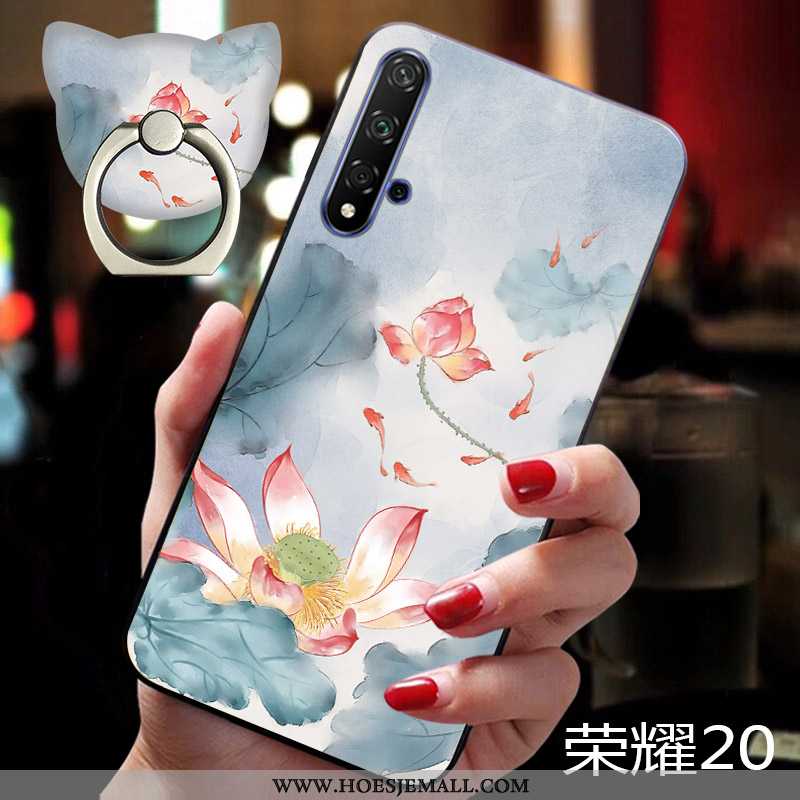 Hoesje Honor 20 Siliconen Schrobben Zacht Reliëf Dun Mobiele Telefoon Chinese Stijl Blauwe