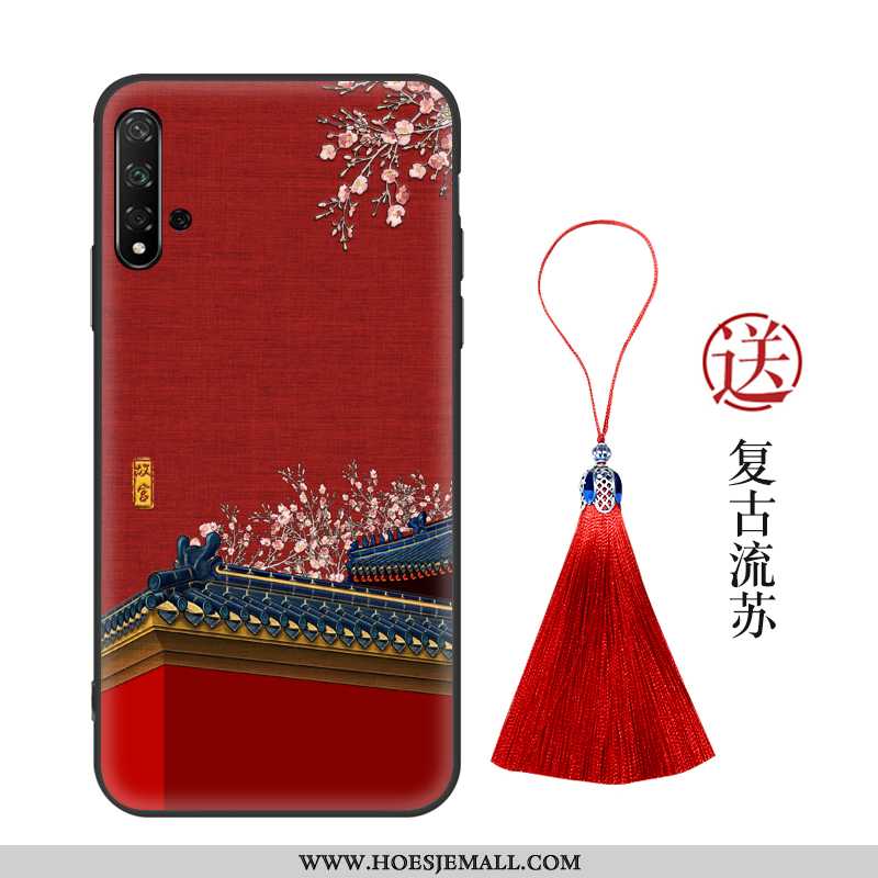 Hoes Honor 20 Persoonlijk Scheppend Chinese Stijl Hoesje Siliconen Reliëf Bescherming Rood