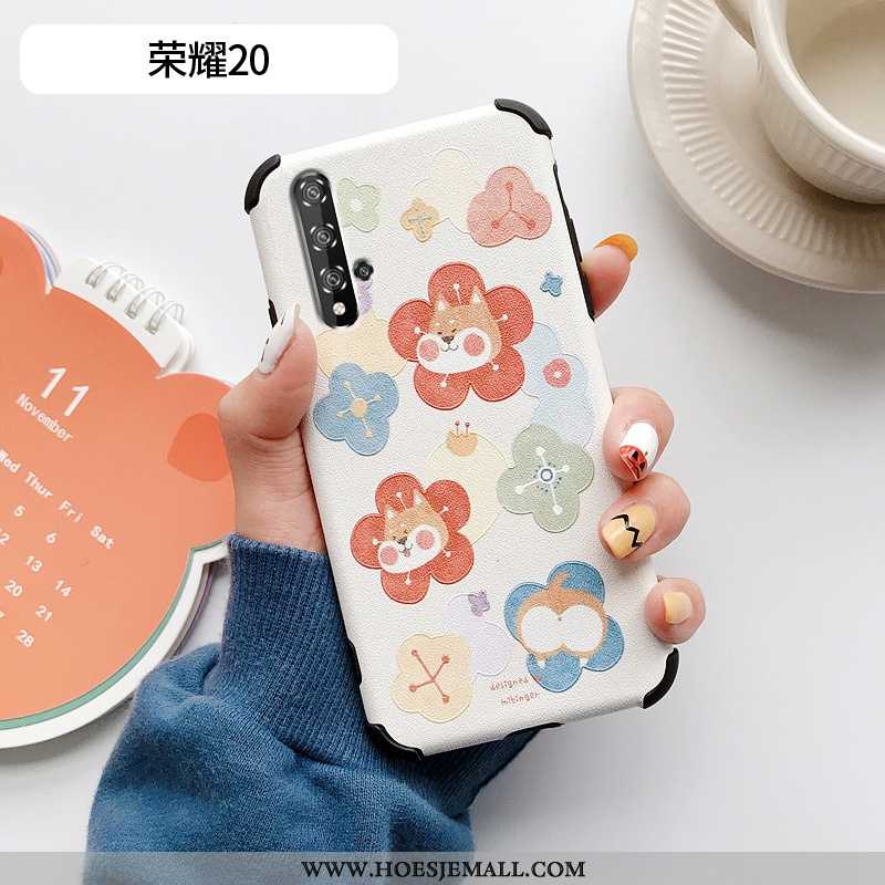 Hoesje Honor 20 Zacht Siliconen Hoes Patroon Scheppend Bloemen Zijde Beige