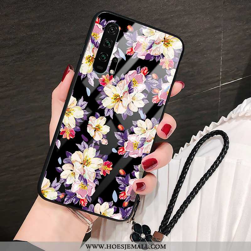 Hoesje Honor 20 Pro Trend Siliconen Zwart Bloemen Mobiele Telefoon Persoonlijk Hoes Zwarte