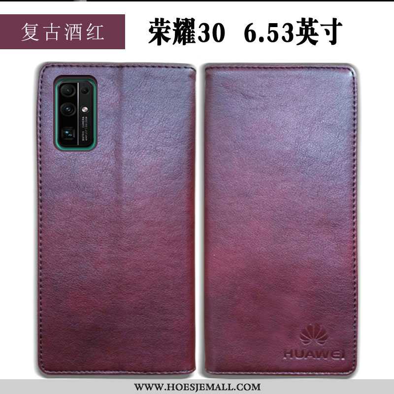 Hoesje Honor 30 Leren Echt Leer Anti-fall Folio Mobiele Telefoon Eenvoudige Donkerblauwe