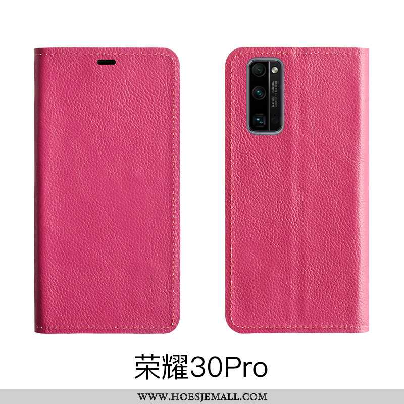 Hoesje Honor 30 Pro Patroon Bescherming Ondersteuning Clamshell Echt Leer Rood Roos