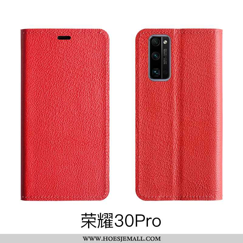 Hoesje Honor 30 Pro Patroon Bescherming Ondersteuning Clamshell Echt Leer Rood Roos