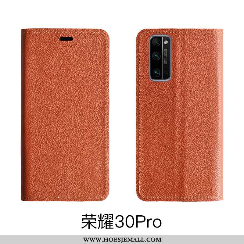 Hoesje Honor 30 Pro Patroon Bescherming Ondersteuning Clamshell Echt Leer Rood Roos