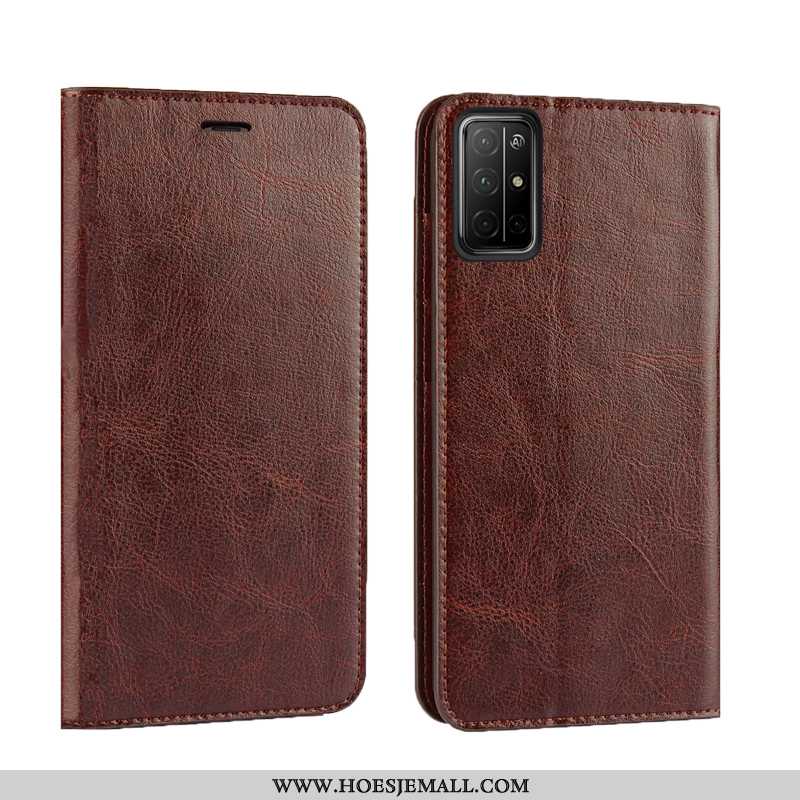 Hoesje Honor 30s Echt Leer Leer Anti-fall Folio Bruin Mobiele Telefoon Clamshell Bruine