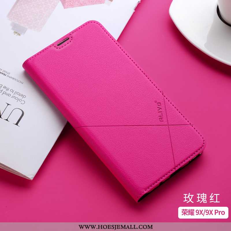 Hoes Honor 9x Pro Leren Hoesje Zacht Mobiele Telefoon Roze Siliconen Clamshell Anti-fall