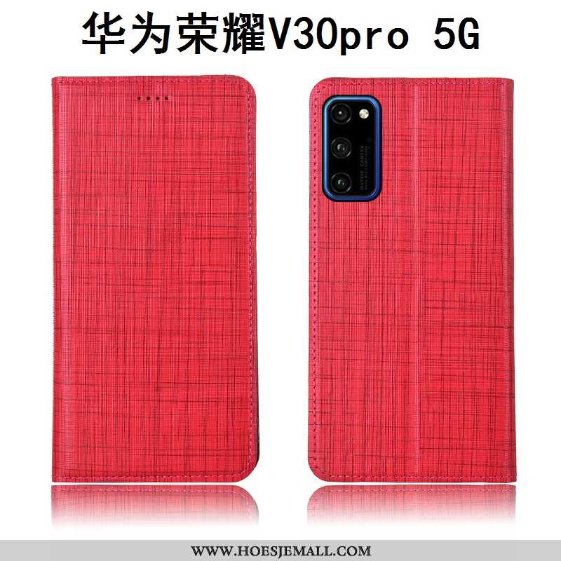 Hoesje Honor View30 Pro Siliconen Bescherming Clamshell Zacht Echt Leer Hoes Bruin