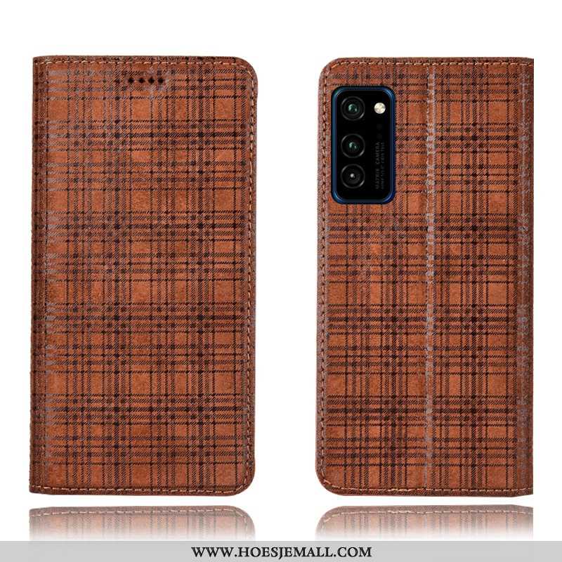 Hoesje Honor View30 Pro Leren Patroon Folio Anti-fall Fluweel Geruit Mobiele Telefoon Bordeaux