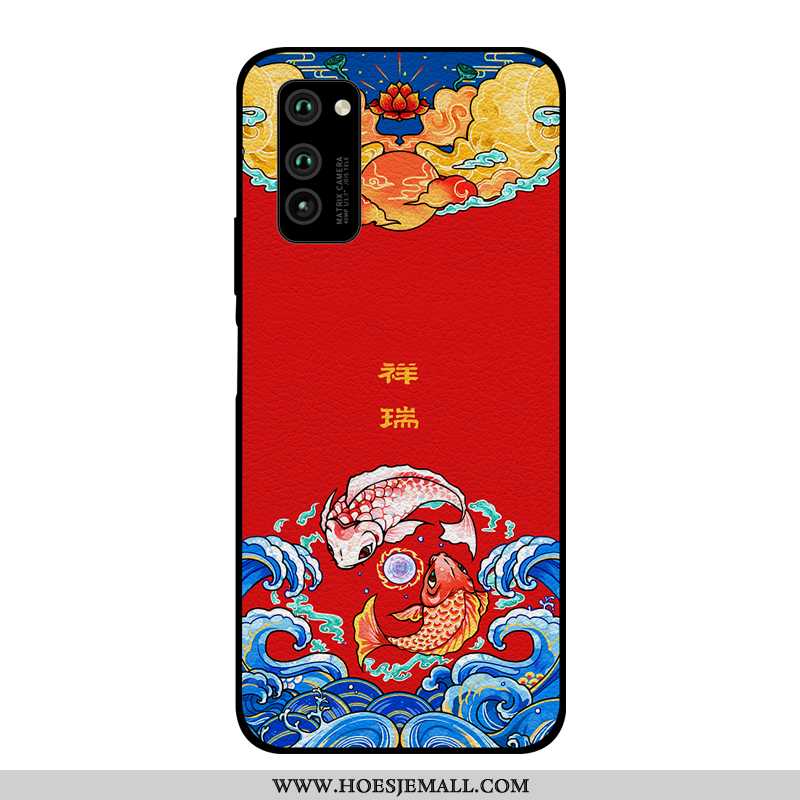 Hoesje Honor View30 Pro Trend Hanger Kwaliteit Reliëf Lovers Leer Wind Rood