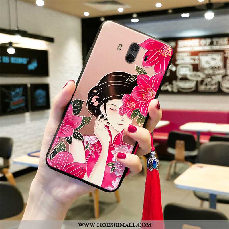 Hoesje Huawei Mate 10 Reliëf Vintage Mobiele Telefoon All Inclusive Anti-fall Trend Zacht Rood