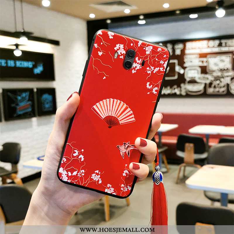 Hoesje Huawei Mate 10 Reliëf Vintage Mobiele Telefoon All Inclusive Anti-fall Trend Zacht Rood