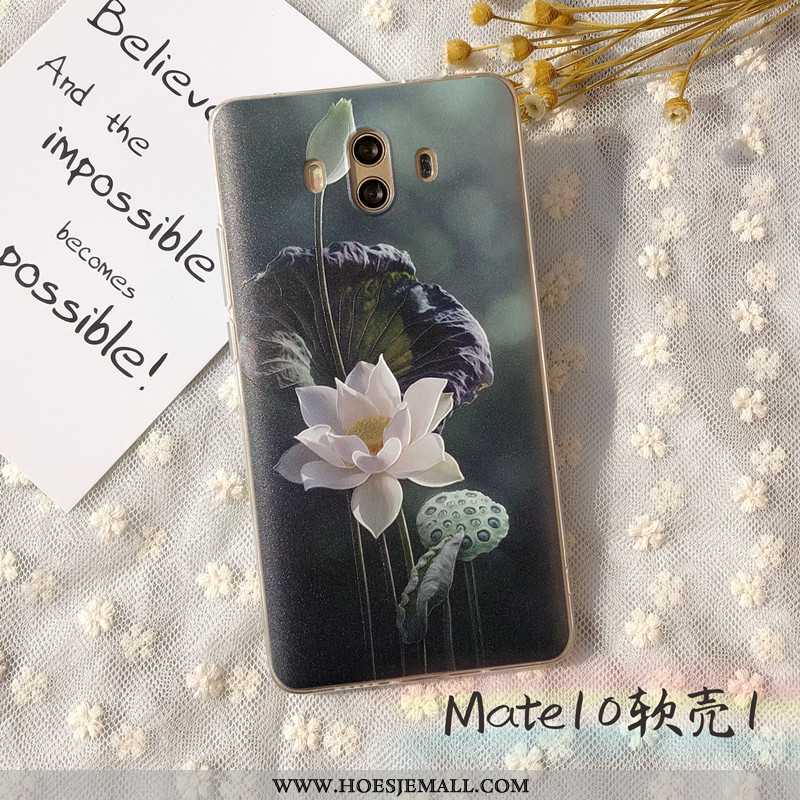 Hoes Huawei Mate 10 Hanger Reliëf Zacht Hoesje Bescherming Anti-fall Mobiele Telefoon Beige