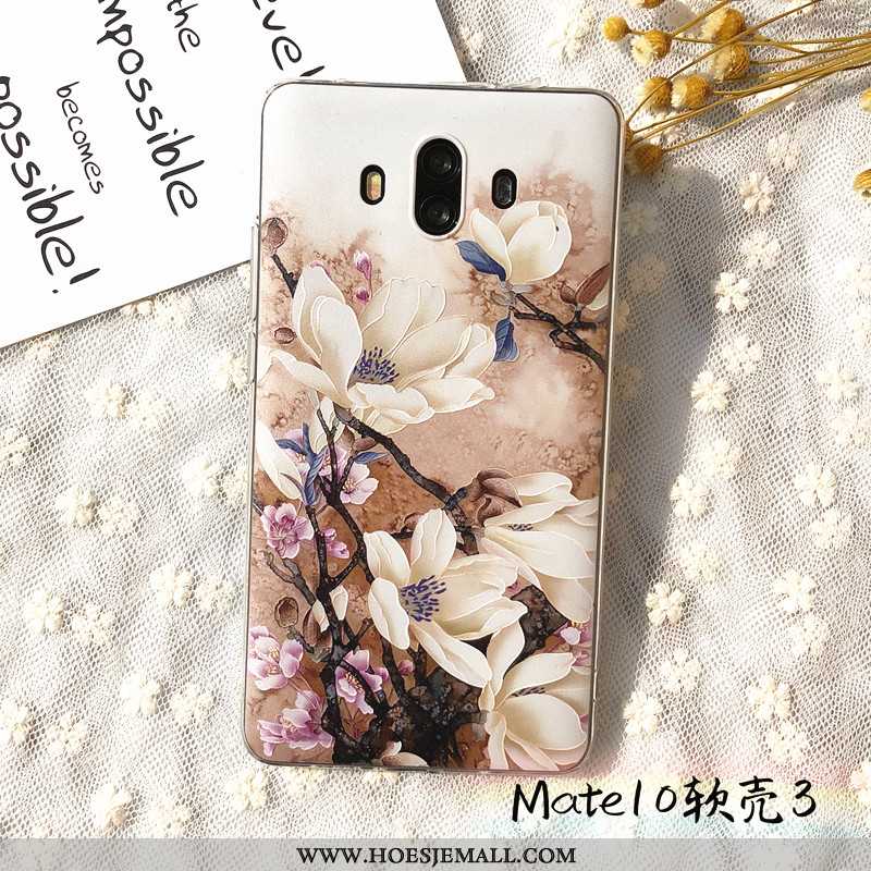 Hoes Huawei Mate 10 Hanger Reliëf Zacht Hoesje Bescherming Anti-fall Mobiele Telefoon Beige