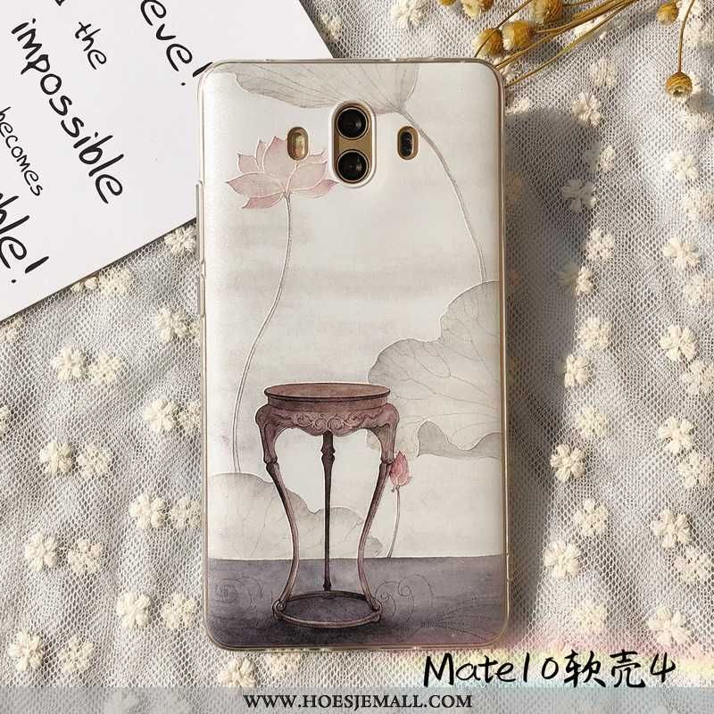 Hoes Huawei Mate 10 Hanger Reliëf Zacht Hoesje Bescherming Anti-fall Mobiele Telefoon Beige