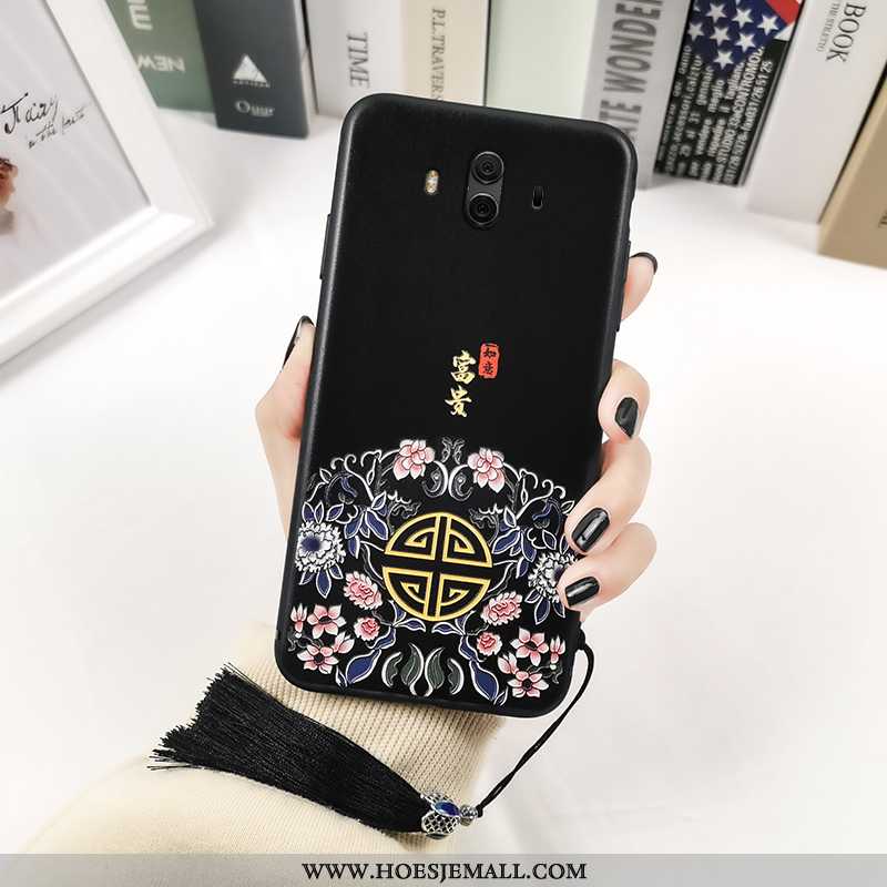 Hoesje Huawei Mate 10 Vintage Trend Print Zacht Reliëf Paleis Zwarte