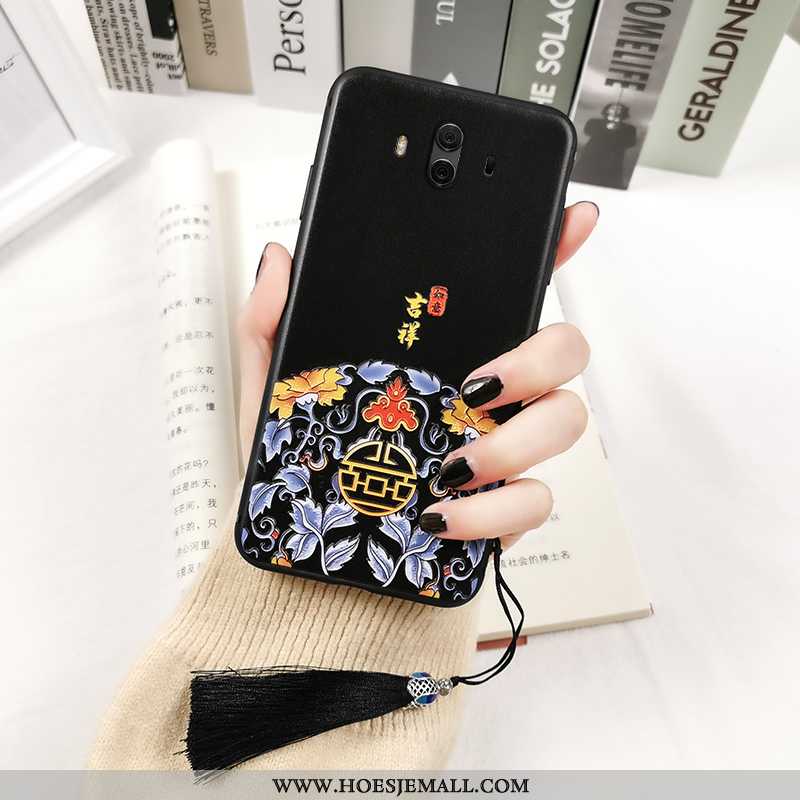 Hoesje Huawei Mate 10 Vintage Trend Print Zacht Reliëf Paleis Zwarte