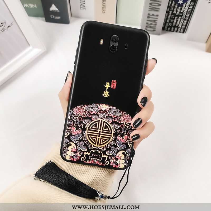 Hoesje Huawei Mate 10 Vintage Trend Print Zacht Reliëf Paleis Zwarte