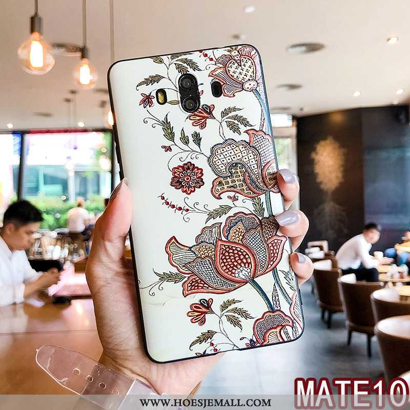 Hoesje Huawei Mate 10 Reliëf Zacht Hoes Ring Bloemen Anti-fall Blauwe