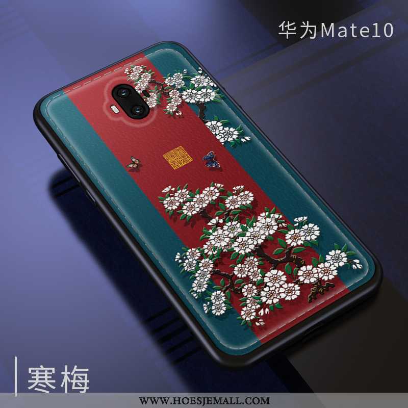 Hoes Huawei Mate 10 Reliëf Leer Anti-fall Patroon Hoesje Zacht Donkerblauw Donkerblauwe