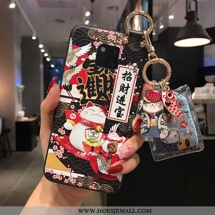 Hoes Huawei Mate 20 Pro Zacht Hanger Chinese Stijl Zwart Rijkdom Kat Super Zwarte