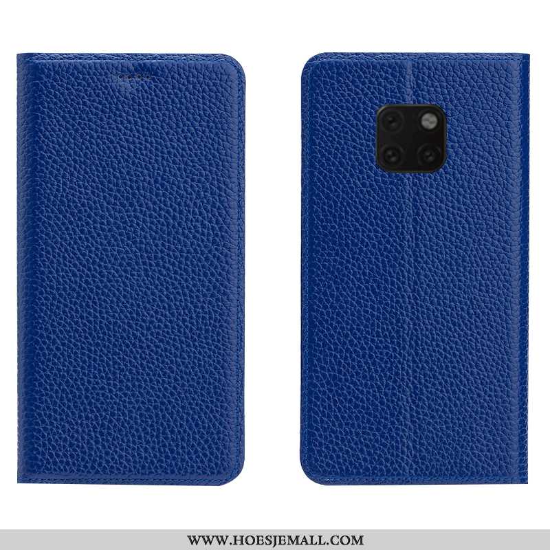 Hoes Huawei Mate 20 Rs Bescherming Leren Hoesje Patroon Blauw Anti-fall Echt Leer Blauwe