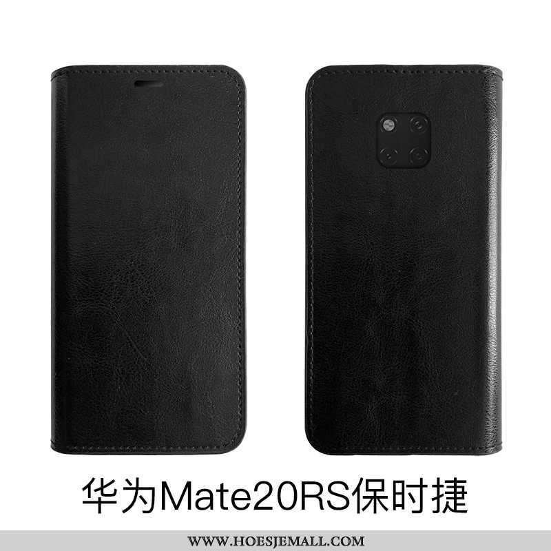Hoesje Huawei Mate 20 Rs Echt Leer Bescherming Zwart Hoes Mobiele Telefoon Folio Zwarte