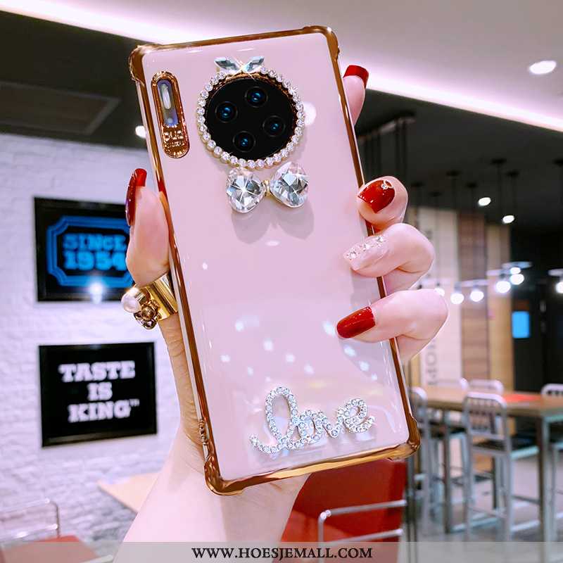 Hoesje Huawei Mate 30 Met Strass Luxe Hoes Grijs Scheppend Mobiele Telefoon Roze