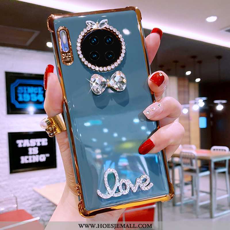 Hoesje Huawei Mate 30 Met Strass Luxe Hoes Grijs Scheppend Mobiele Telefoon Roze