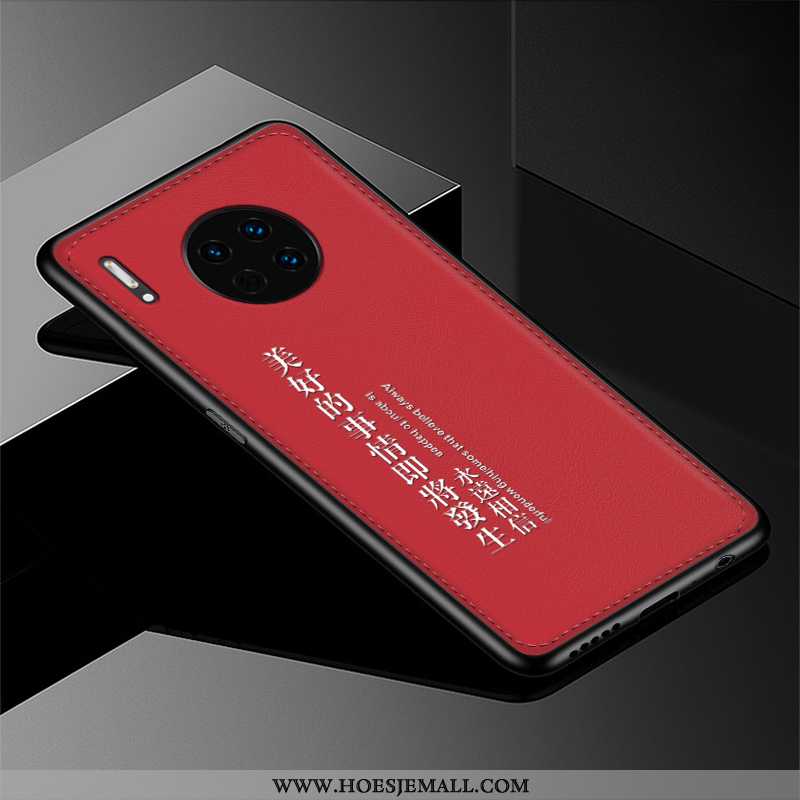 Hoes Huawei Mate 30 Bescherming Reliëf Leer Patroon Mobiele Telefoon Hoesje Rood