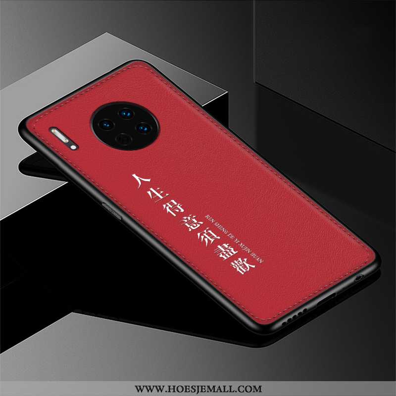 Hoes Huawei Mate 30 Bescherming Reliëf Leer Patroon Mobiele Telefoon Hoesje Rood