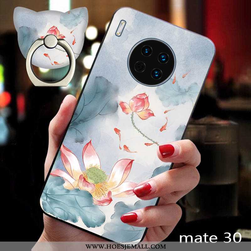 Hoesje Huawei Mate 30 Bescherming Reliëf Siliconen Blauw Hoes Mobiele Telefoon Zacht Blauwe