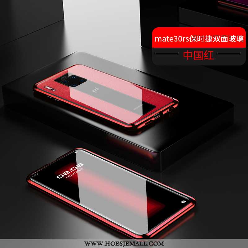 Hoesje Huawei Mate 30 Rs Glas Doorzichtig Rood Mobiele Telefoon Omkeerbaar Metaal