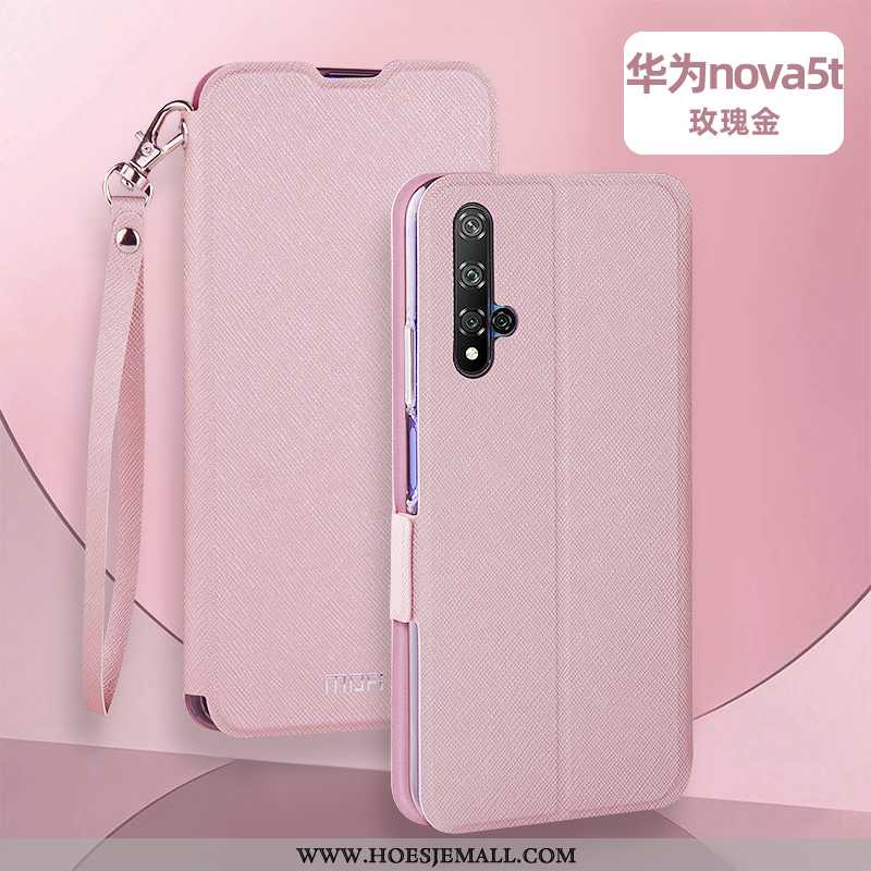 Hoes Huawei Nova 5t Leren Hoesje Zacht Zwart Clamshell All Inclusive Anti-fall Zwarte