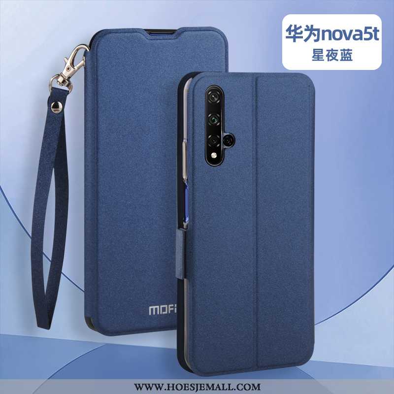 Hoes Huawei Nova 5t Leren Hoesje Zacht Zwart Clamshell All Inclusive Anti-fall Zwarte