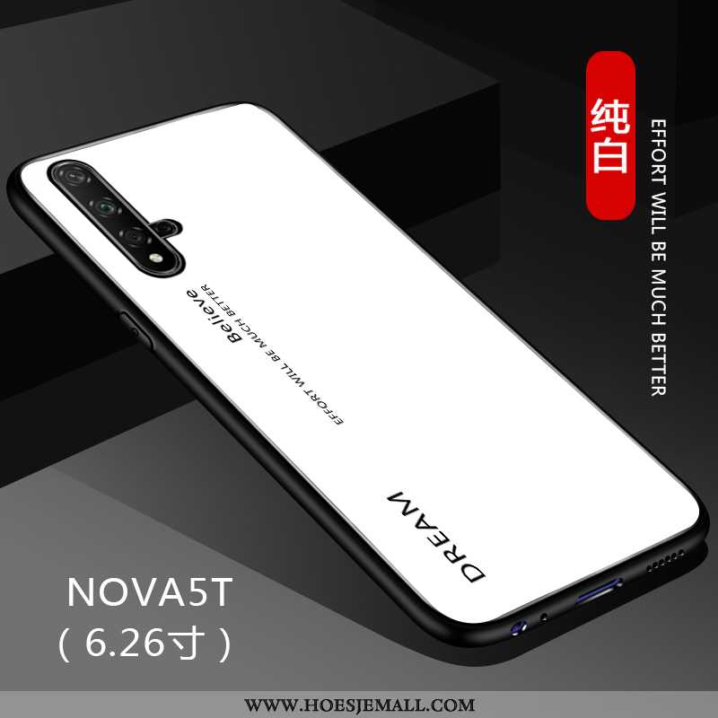 Hoes Huawei Nova 5t Dun Bescherming Effen Kleur Glas All Inclusive Net Red Zwarte