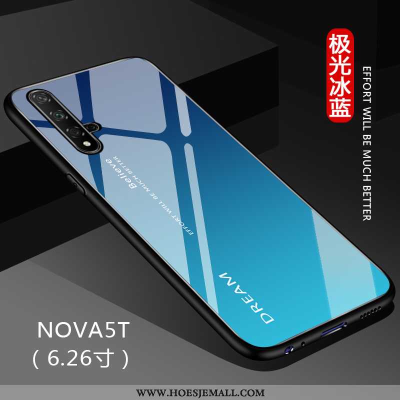 Hoes Huawei Nova 5t Dun Bescherming Effen Kleur Glas All Inclusive Net Red Zwarte