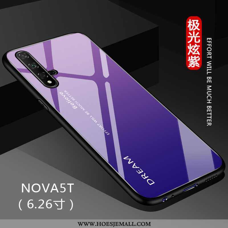 Hoes Huawei Nova 5t Dun Bescherming Effen Kleur Glas All Inclusive Net Red Zwarte