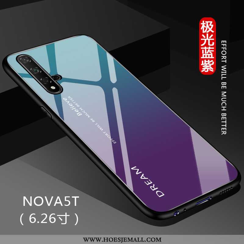 Hoes Huawei Nova 5t Dun Bescherming Effen Kleur Glas All Inclusive Net Red Zwarte