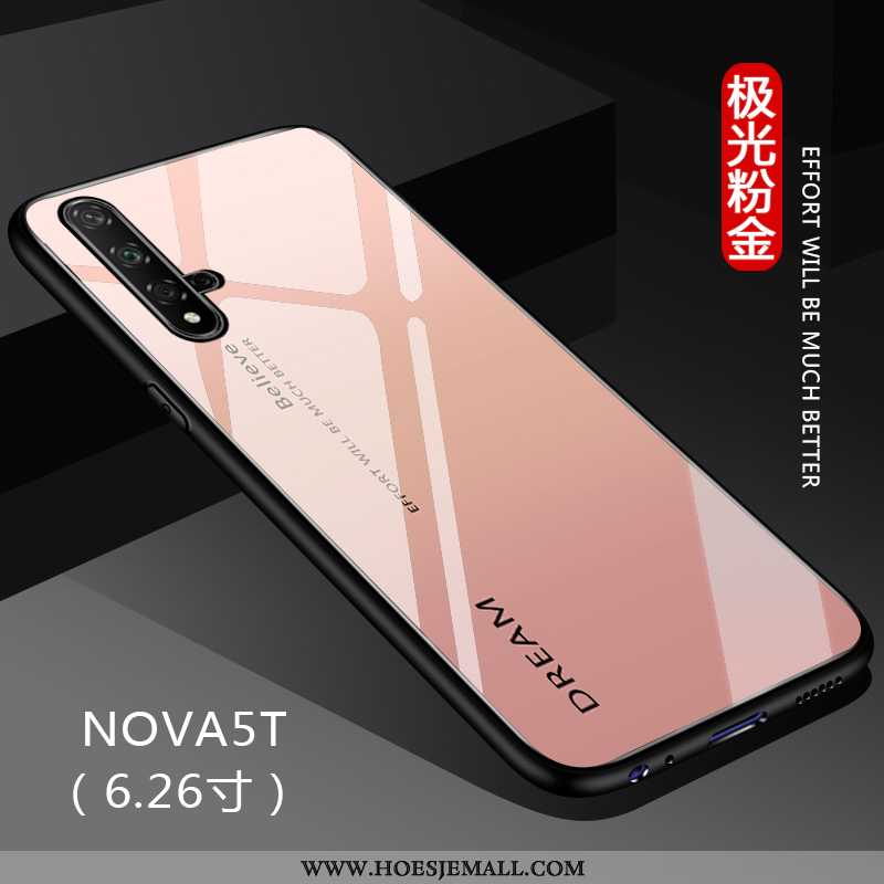 Hoes Huawei Nova 5t Dun Bescherming Effen Kleur Glas All Inclusive Net Red Zwarte