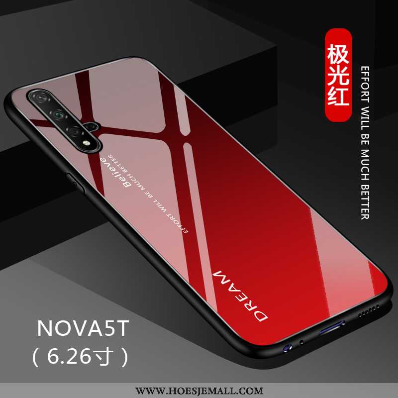 Hoes Huawei Nova 5t Dun Bescherming Effen Kleur Glas All Inclusive Net Red Zwarte