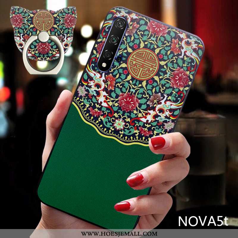 Hoesje Huawei Nova 5t Zacht Siliconen Ondersteuning Gesp Chinese Stijl Ring All Inclusive Groen