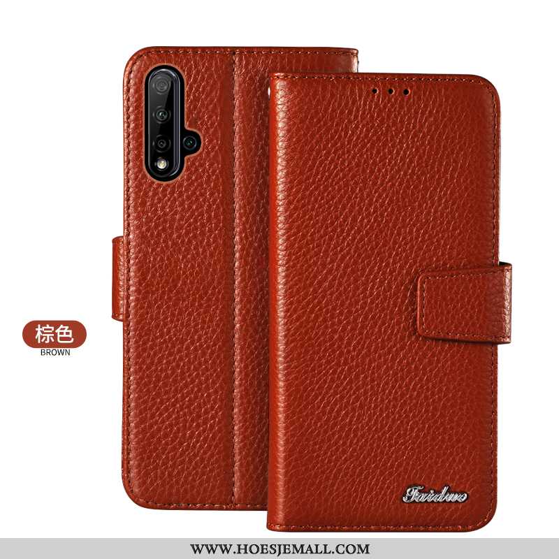 Hoes Huawei Nova 5t Leren Hoesje Echt Leer Mobiele Telefoon Kaart Folio Rood