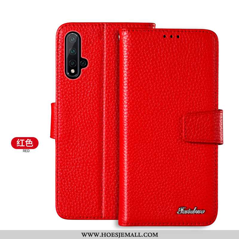 Hoes Huawei Nova 5t Leren Hoesje Echt Leer Mobiele Telefoon Kaart Folio Rood