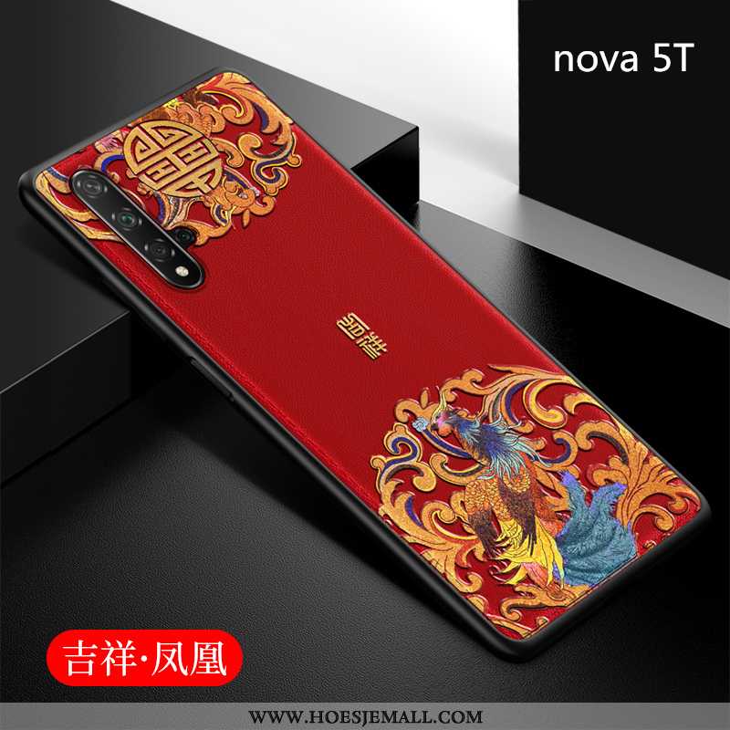 Hoesje Huawei Nova 5t Super Dun Siliconen Anti-fall Chinese Stijl All Inclusive Zacht Rood