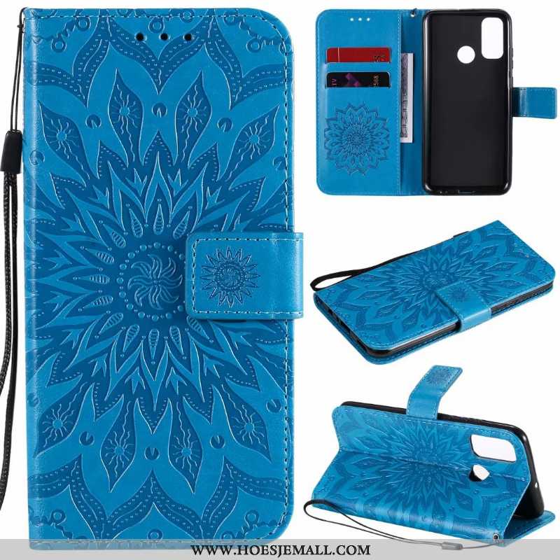 Hoes Huawei P Smart 2020 Leren Hoesje Kaart Blauw Anti-fall Clamshell Mobiele Telefoon Blauwe