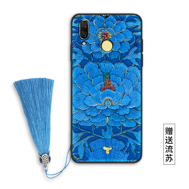 Hoes Huawei P Smart+ Zacht Siliconen Reliëf Bescherming Chinese Stijl Blauw Scheppend Blauwe