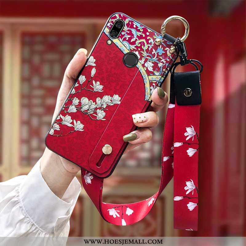 Hoes Huawei P Smart+ Zacht Siliconen Bescherming Reliëf Chinese Stijl Hoesje Roze