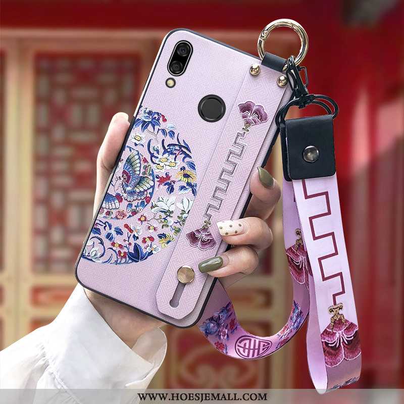 Hoes Huawei P Smart+ Zacht Siliconen Bescherming Reliëf Chinese Stijl Hoesje Roze